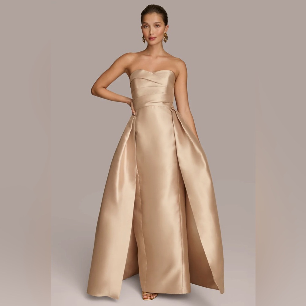 Donna Karen Elegant Strapless Gold Evening Gown